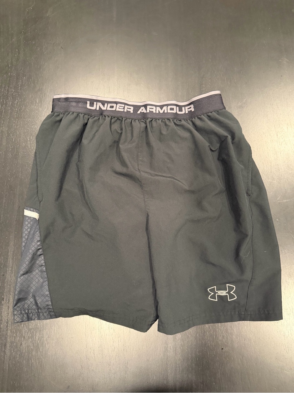 Under Armour Men's Black Athletic Shorts with Gray Waistband and Accent